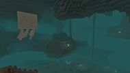 An image of a ghast in one of Minecraft's soul sand valley biomes (Image via Minecraft)